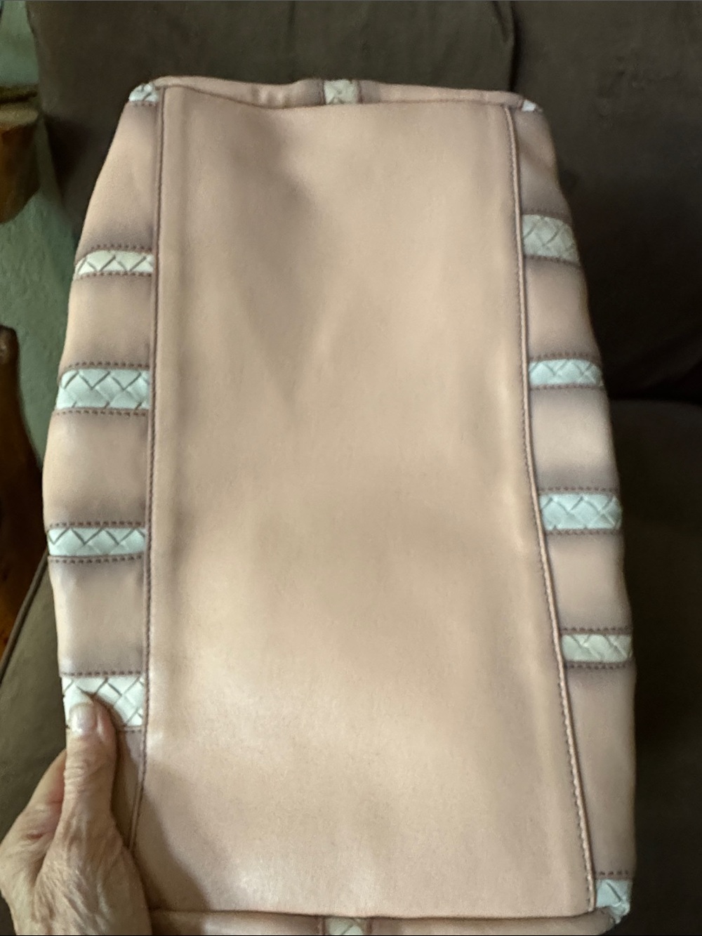 Bottega Veneta Soft Pink Leather Tote Bag with Ivory Braided Trim - Picture 6 of 11